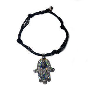 Vintage silver hanpainted hand of fatima necklace